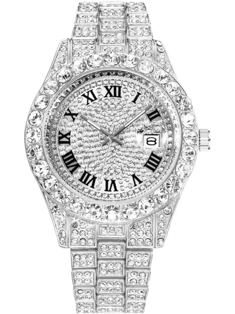 Iced-Out Bling Diamond Luxury Quartz Watch for Men - Hip Hop Style with Date